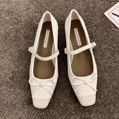 Модная женская обувь на плоской подошве Весна Новые Туфли с квадратным носком и мелким вырезом, с бантом-бабочкой, на мягкой подошве, противоскользящие, износостойкие, одинарные туфли