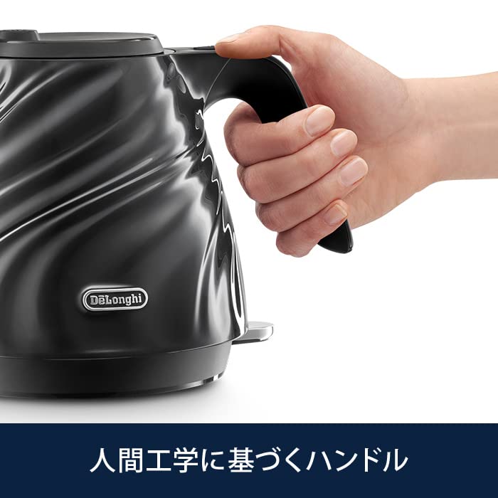 Electric Kettle Seta Italian Design Silk Drape Lightweight Compact Open Warranty with Family Registration De'Longhi KBS1200J-BK 0.8L One-Push [Black]