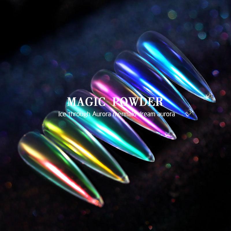 Beauty Nail Ice Прозрачный голый цветной порошок Aurora Powder Nail Fantasy Mermaid Mirror Flour Magic Mirror Powder