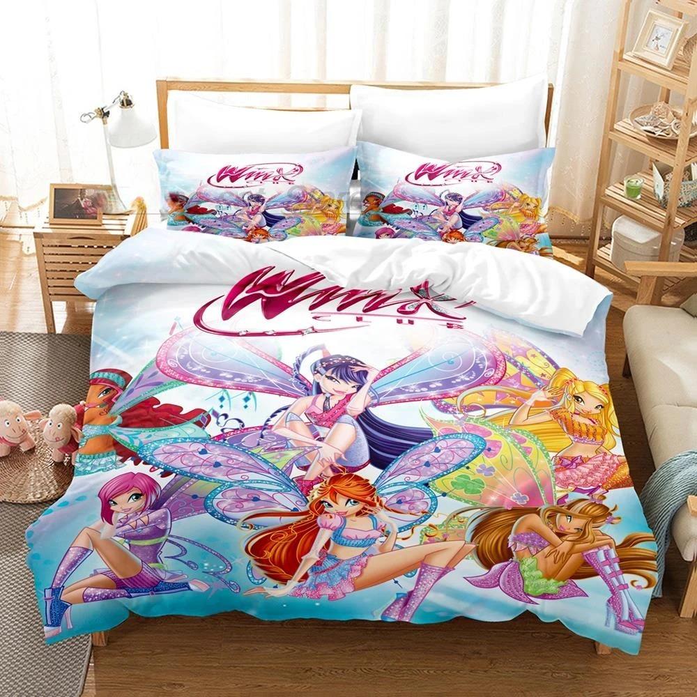Коллекция постельного белья Winx Sleep Односпальный Размер Односпальный Размер Полный Queen Размер King Размер Размер Коллекция кроватей Подростковая Девочка Спальня Комплекты пододеяльников 3D