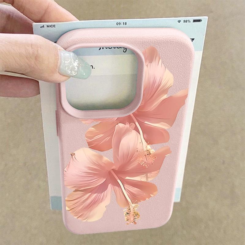 Чехол для iPhone 17 Pro Max Розовый узор цветка гибискуса Кожаная текстура Силиконовая накладка для iPhone 16 Pro Max 15 14 13 12 11 Air 16E