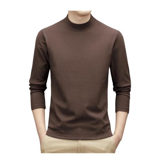 Весна Осень Мужской Топ Защита Шеи Полувысокий Воротник Двусторонний Немецкий Бархат Приталенный Эластичный Длинные Рукава Пуловер Базовый Свитшот