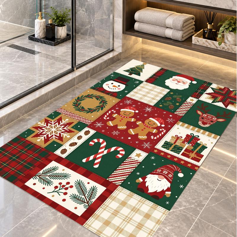 Tapete de Chão com Tema de Natal, Tapete de Área Macio, Decoração de Feriado para Casa Indoor de Natal