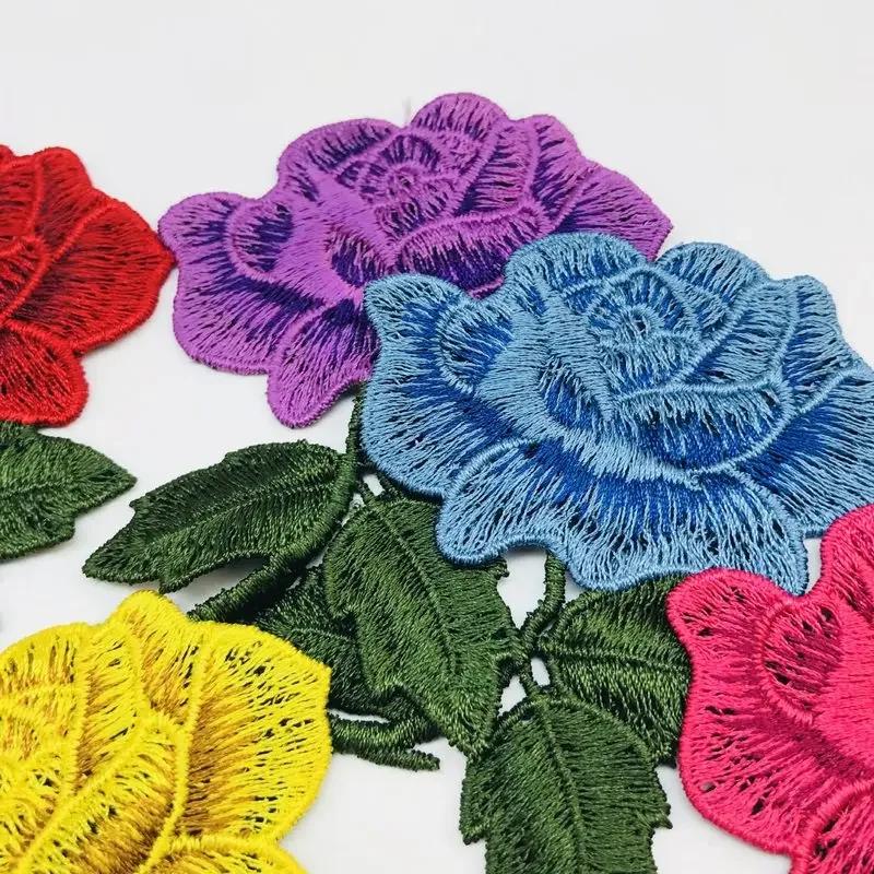 1 Pcs Red Yellow Purple Roses Pair Flowers Simple and Beautiful Floral Retro Iron-on Patches Decoration