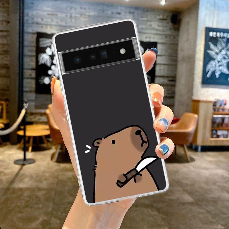 Милый чехол для телефона с капибарой для Google Pixel 9 8 7 6 Pro XL 8A 7A 6A 5 4 5A 4A 3A XL 5G, мягкий силиконовый, прозрачный TPU