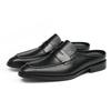 Модные полуботинки с закрытым носком для мужчин, черные мюли, тапочки слипоны из натуральной коровьей кожи с перфорацией, плоские сандалии, мужские, лето 2025