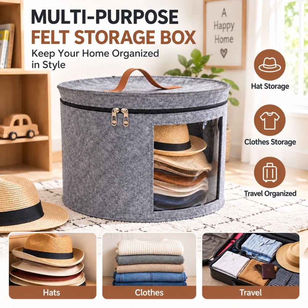 Round Shape Hat Storage Box Dustproof Hats Carrier Case Practical Cap Organizer Home Organization