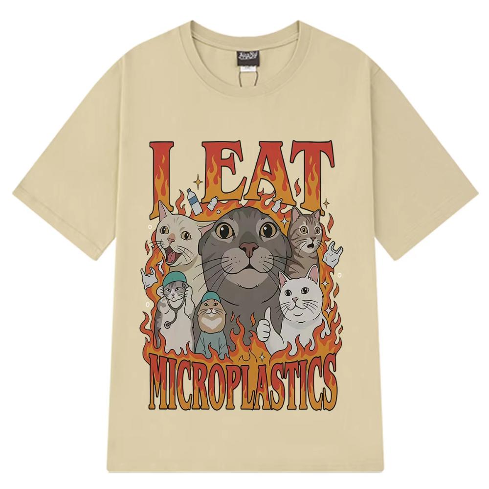 Cursed Cat I Eat Microplastics Graphic T Shirt for Men Women Funny Meme T-Shirt Summer Short-sleeved Loose Casual Cotton T-shirt6