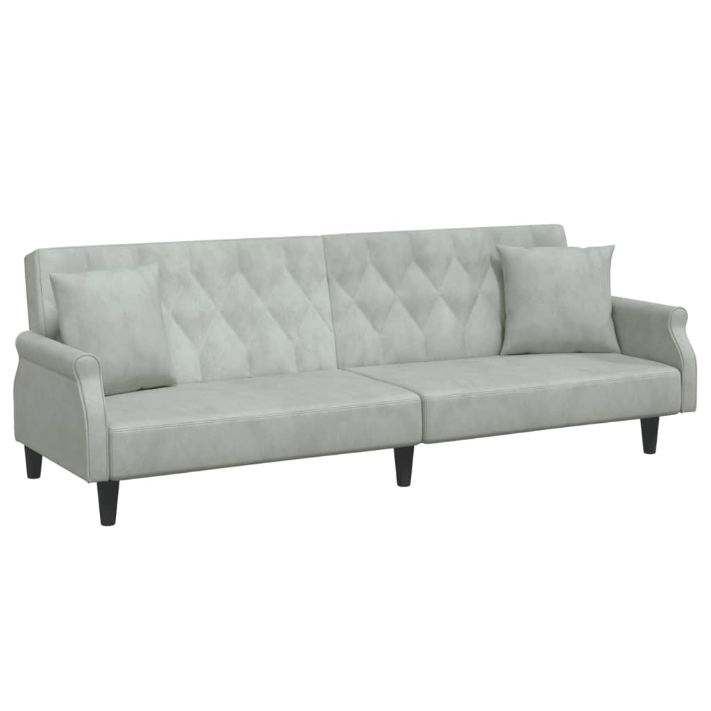 2 Seater Sofa Bed with Cushions and Footstool Light Grey Velvet