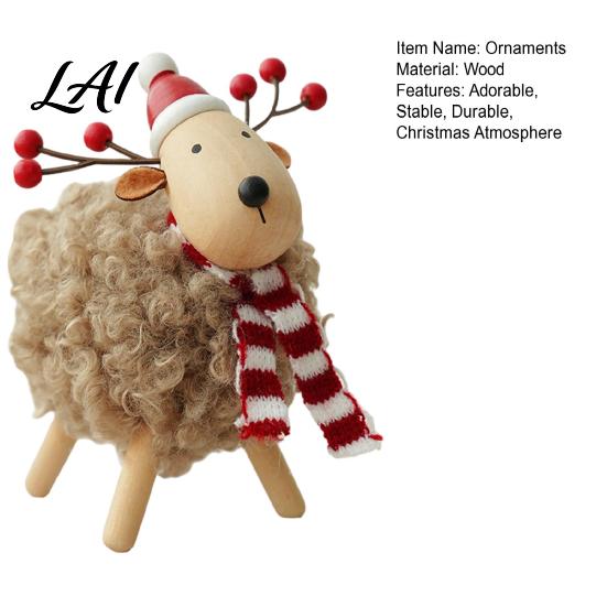 Wooden Lamb Ornaments Christmas Sheep Figurine with Scarf Santa Hat Plush Fleece Versatile Wood Art Pieces Tabletop Ornament Rustic Holiday Desktop