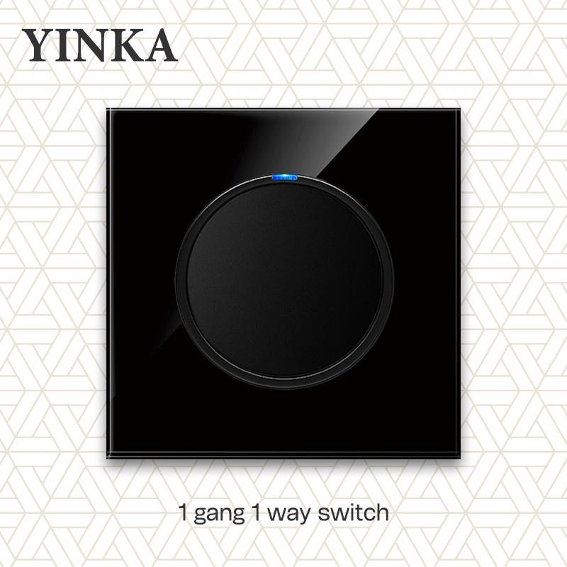 YINKA закаленное стекло 1/2/3/4 Gang 1/2 Way On/Off настенный выключатель светодиодный индикатор FR стандарт ЕС универсальная домашняя розетка