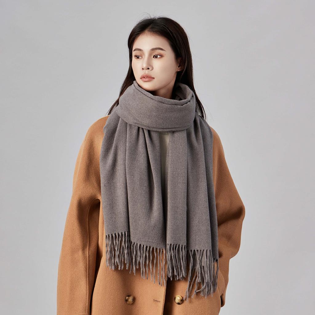 2025 Autumn/Winter New Women'S Solid Color Imitation Cashmere Scarf, High End And Versatile Scarf, Fashionable Thickened Men'S Tassel Shawl