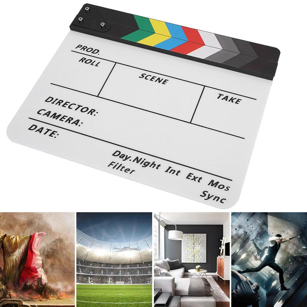 Acrylic Director Scene Clapperboard TV Movie Action Board Film Cut Prop with Pen (Color White)