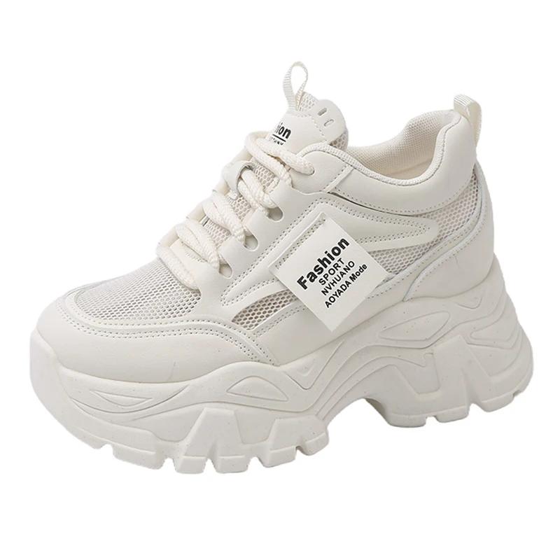 Модные Comemore Белые Дышащие Массивные Кроссовки Женские Весенние На Толстой Платформе Повседневные Кроссовки Женские Нескользящие На Шнуровке Спортивная Обувь Женская