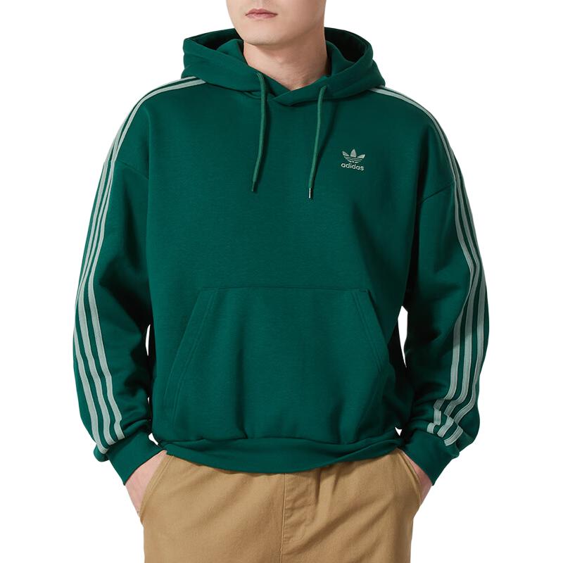 adidas Оригинальный полосатый дизайн теплый повседневный пуловер с капюшоном мужской свитшот зеленый JP1070