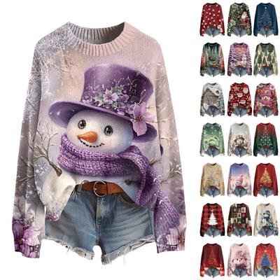 Женский смешной женский рождественский свитер с круглым вырезом, рождественский джемпер, рождественский наряд, уродливый свитшот, рождественский костюм