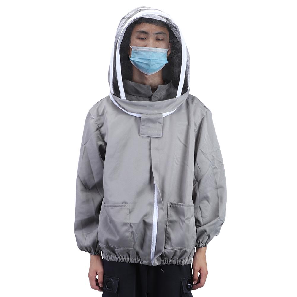 Beekeeping Protective Veil Jacket Bee Suit Smock with Double Zippers Beekeeper AccessoryGray