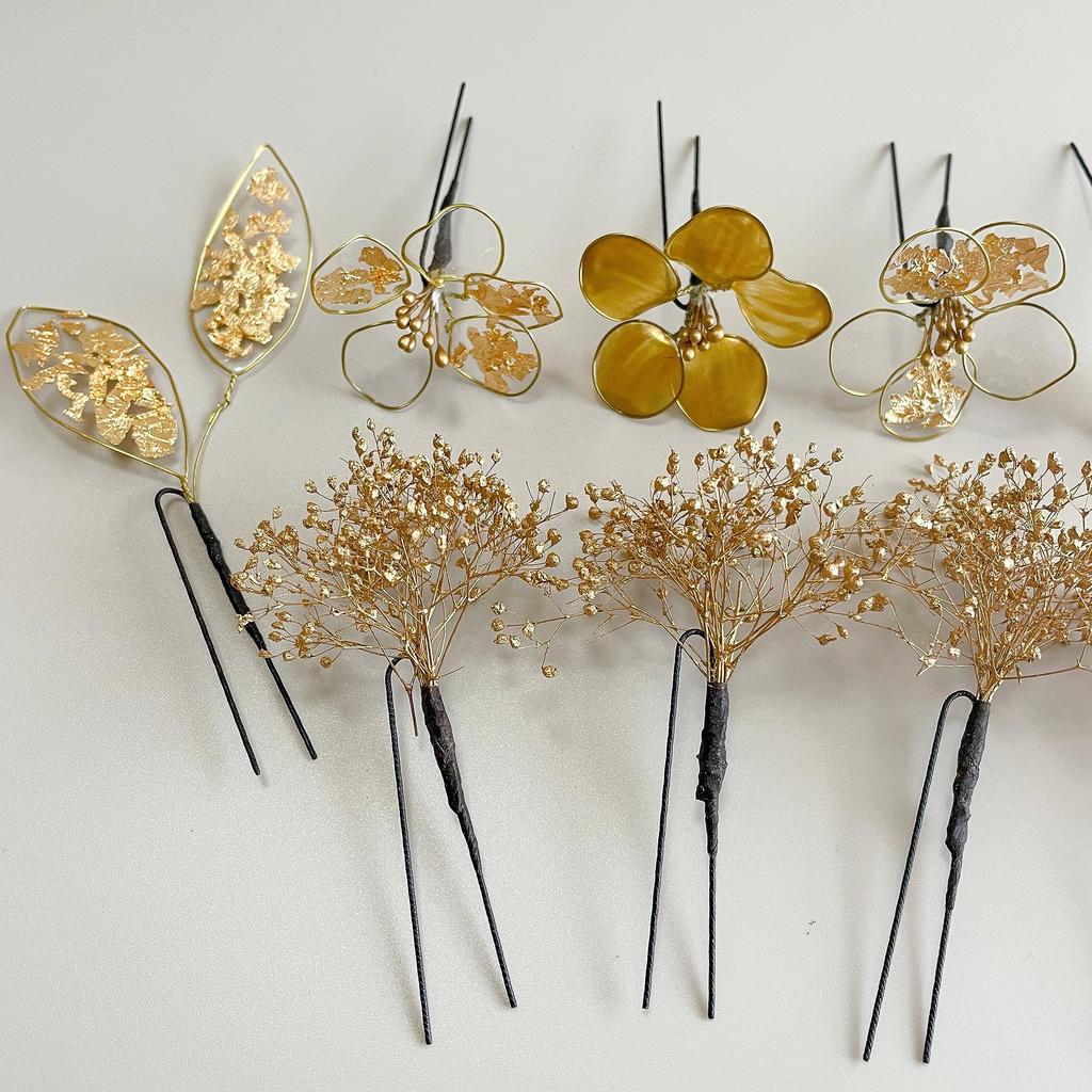 American Flower Hair Head Gold Gold Ornament, Dress, Flowers, Baby's Breath, Leaf, Kimono, Hakama, Coming-of-Age Ceremony, Graduation, Wedding,