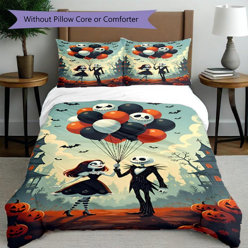 3pcs Duvet Cover Set (1*Duvet Cover + 2*Pillowcase, Without Core), The Nightmare Before Christmas Print Bedding Set, Bedroom Decor, All‑Season, Birthd