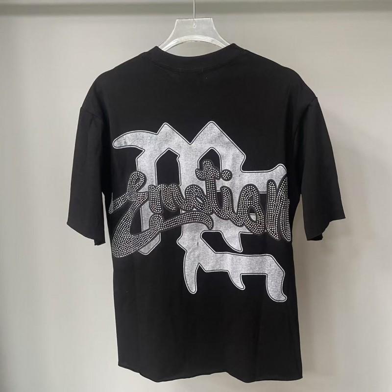 Mens Loose Fit Cotton Short Sleeve T-Shirt With Letter Print Rhinestone Detail Casual Top
