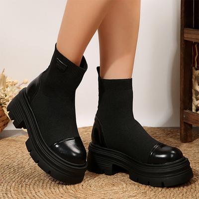 Женские эластичные ботильоны на платформе, кожаные туфли на плоской подошве, модная женская обувь 2024 года, ботинки челси, зимние новые зимние ботинки Mujer Botas