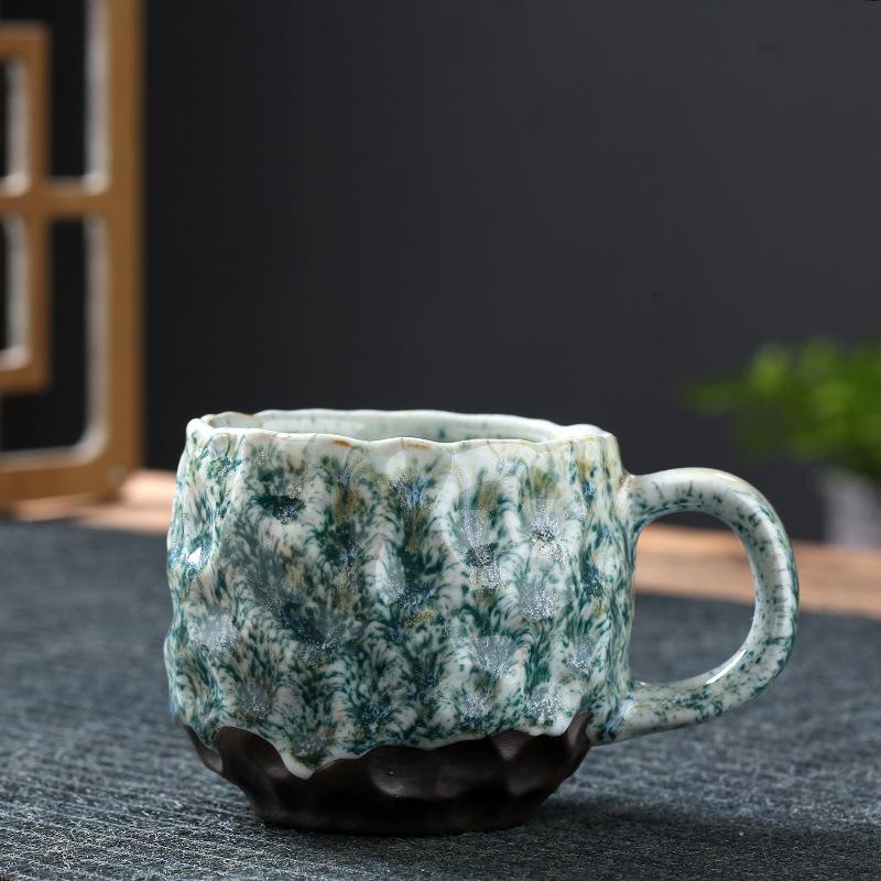 Винтажная керамическая кофейная кружка 270 мл с блюдцем, узор "молоток", каменная эспрессо-чашка с ручкой, японский стиль