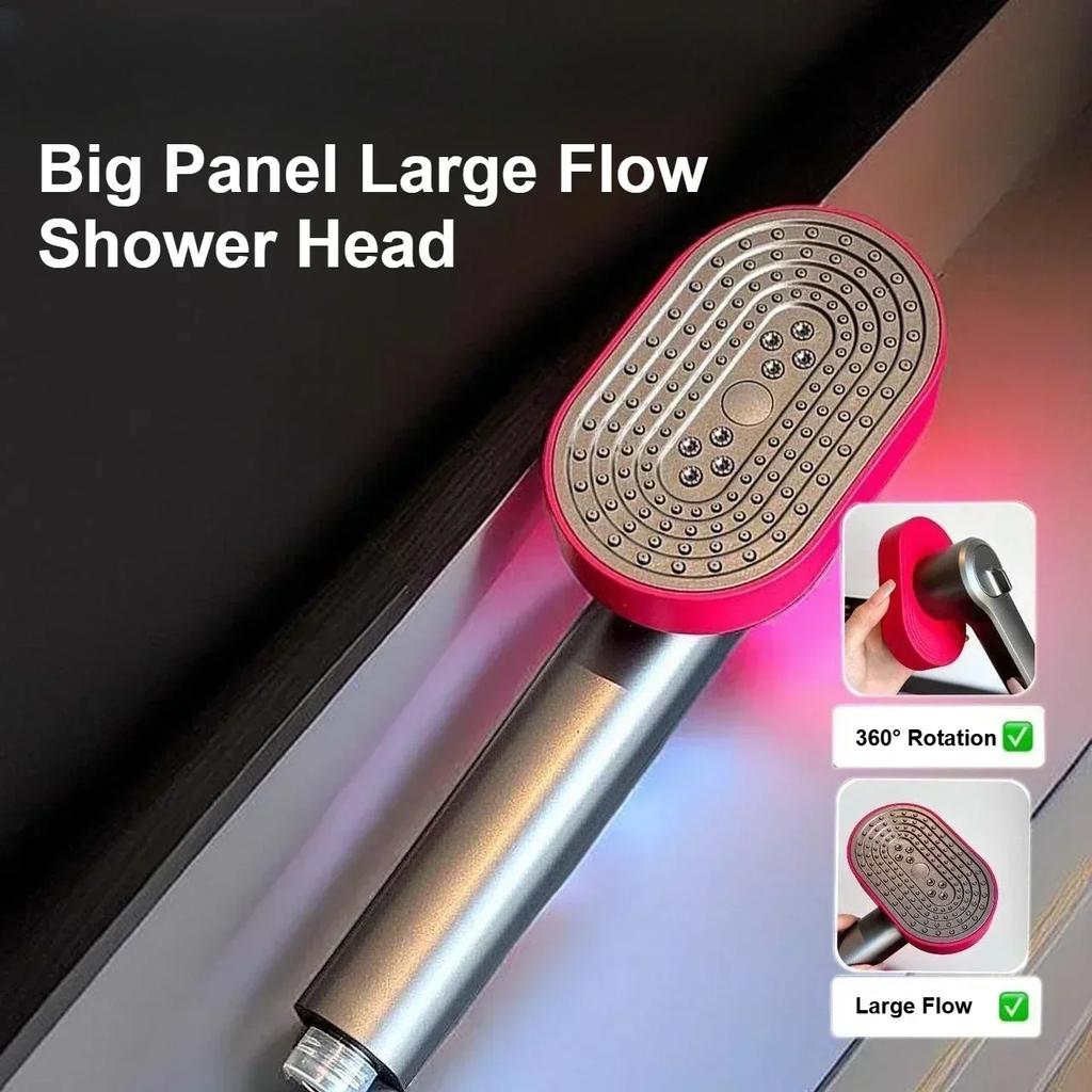 Handheld Shower Head 360° Rotation 4 Modes High Pressure Spray Nozzle Big Panel Large Flow ShowerHead Water Saving Filter