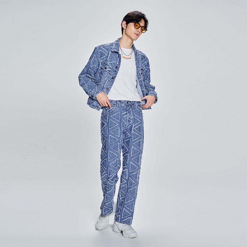 Lee X Randomevent Collaboration SS23 Pattern Printed Loose Fit Button Straight Leg Jeans Men jeans Medium-Blue LUB005303201688A03694