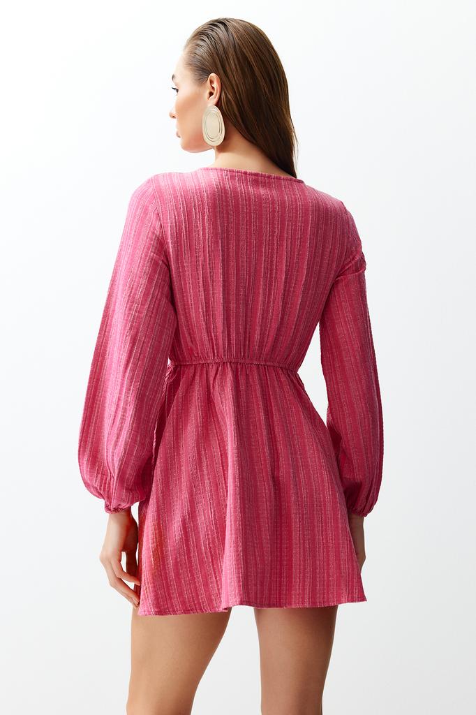 Women's Fashion New Dress Black Mini Woven Tie-Up Linen Blend Beach Dress