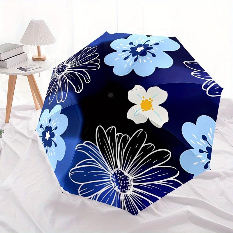 1pc Blue Flowers Automatic Open/Close Umbrella, Portable Folding umbrella for Everyday Use yy250826025
