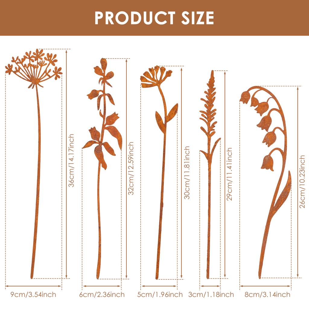 5Pcs Simulated Plants Metal Garden Stake Lawn Ornament Statues Vintage Iron Art Crafts Courtyard Garden Lawn Stake Decorations