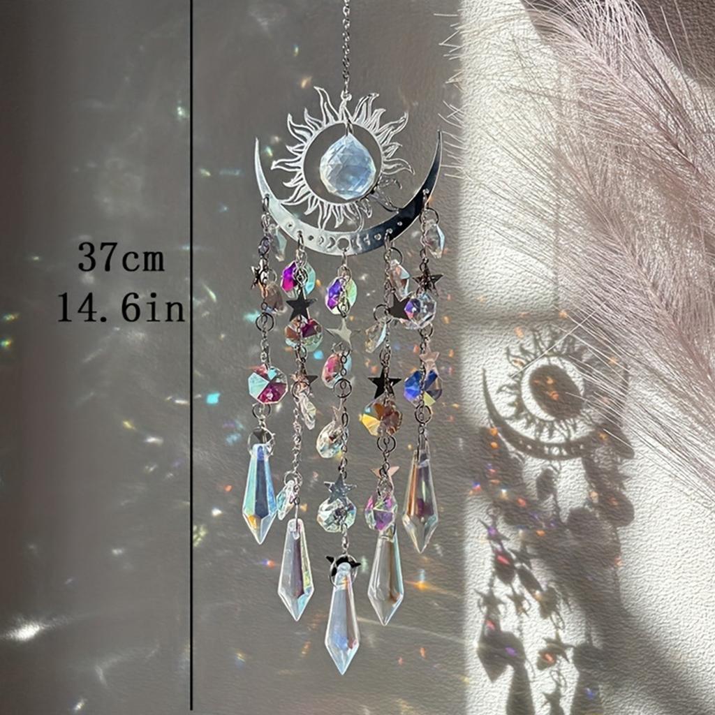 Ловец солнца Кристальный колокольчик ветра Луна Металлическая подвеска Радужный ловец солнца Окно Автомобиль Подвесной Садовые украшения