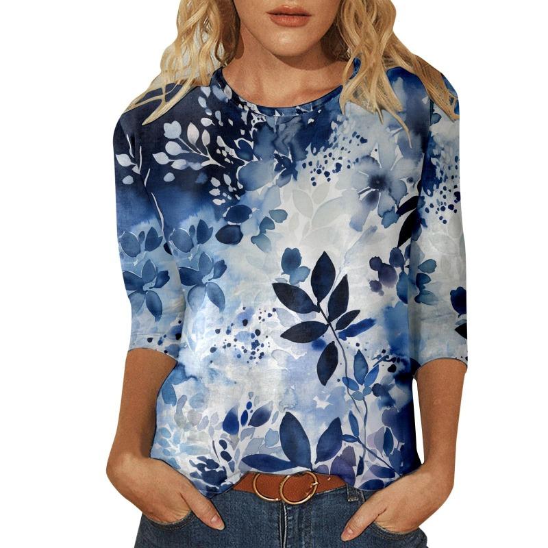 Женская футболка с 3D-принтом, винтажным цветочным принтом, повседневная, с длинным рукавом, круглым вырезом, обычный топ, с повседневным принтом, розовая, весна и осень