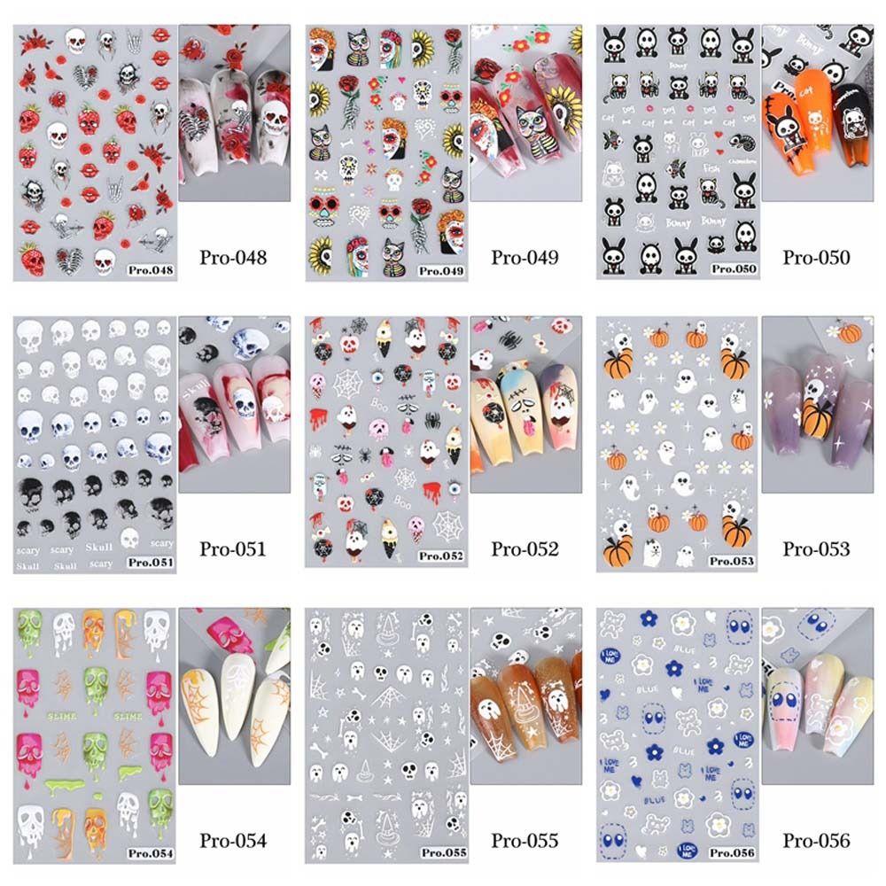 Наклейки на ногти в виде тыквы на Хэллоуин, узор в виде черепа-призрака, наклейки на ногти на Хэллоуин, красочный маникюрный салон