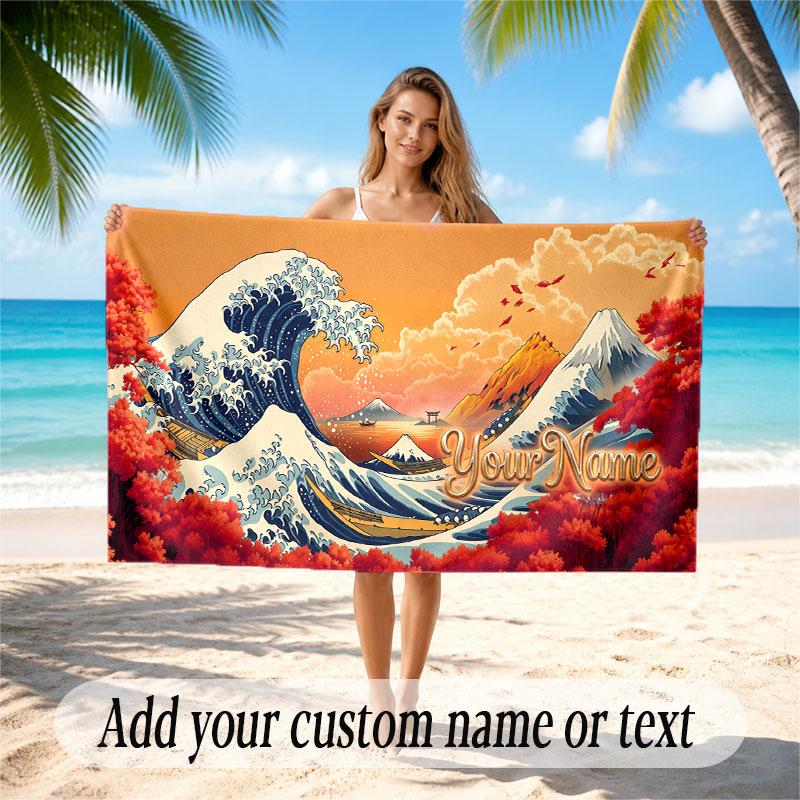 Octopus Sea Life Theme Soft Beach Towel Personalized Custom Name Text Towel Portable for Beach Pool Travel