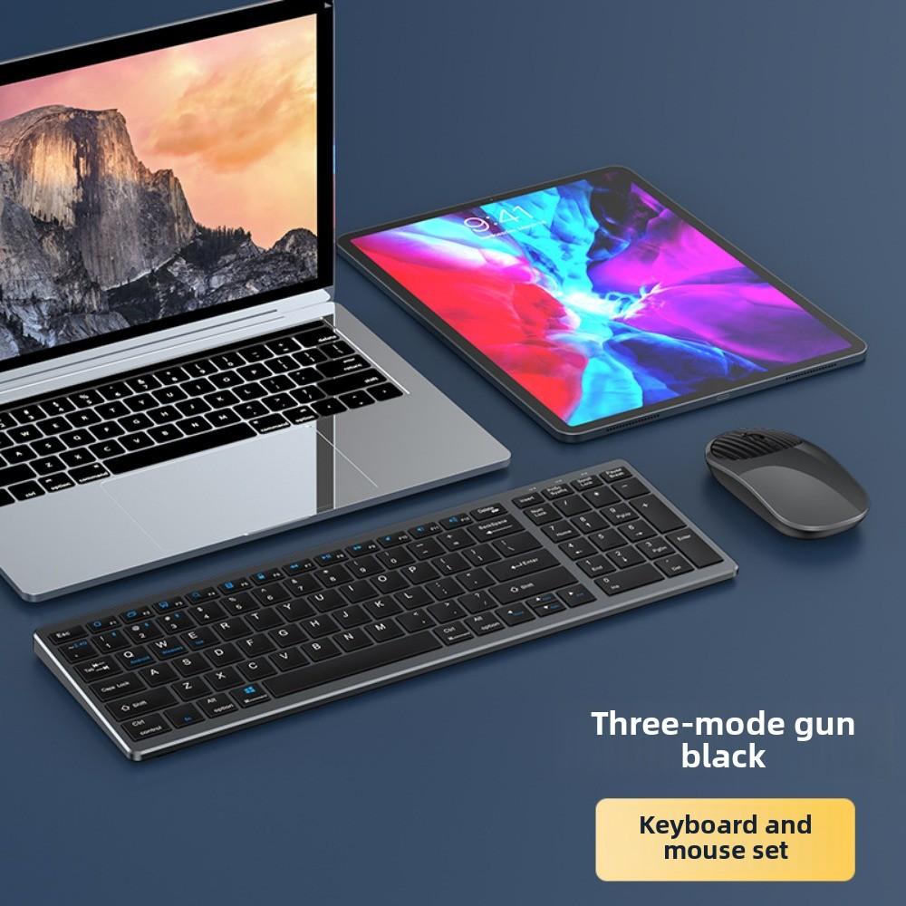 Беспроводная перезаряжаемая мини-тихая клавиатура и мышь Bluetooth, 3 режима для iPhone iPad Huawei