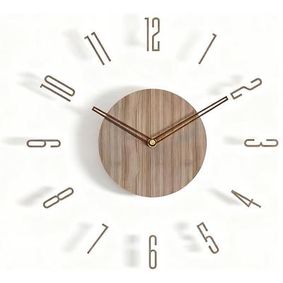 Настенные Натуральные Стильные Нордические Бесшумные Постоянная Секунда Длительная Батарея Тонкий 3D Циферблат Текстура Дерева Современный Интерьер 30 см Настенные Часы для Гостиной, Дерево,