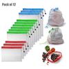 LMETJMA 12Pcs/set Reusable Mesh Produce Bags Premium Polyester Washable Mesh Bags for Vegetables Fruits Toys JT226