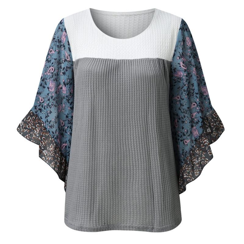 Весенне-осенняя свободная футболка с рукавом «летучая мышь» с принтом, женская мода, элегантная футболка больших размеров, женские повседневные винтажные офисные женские футболки, женская одежда 24575