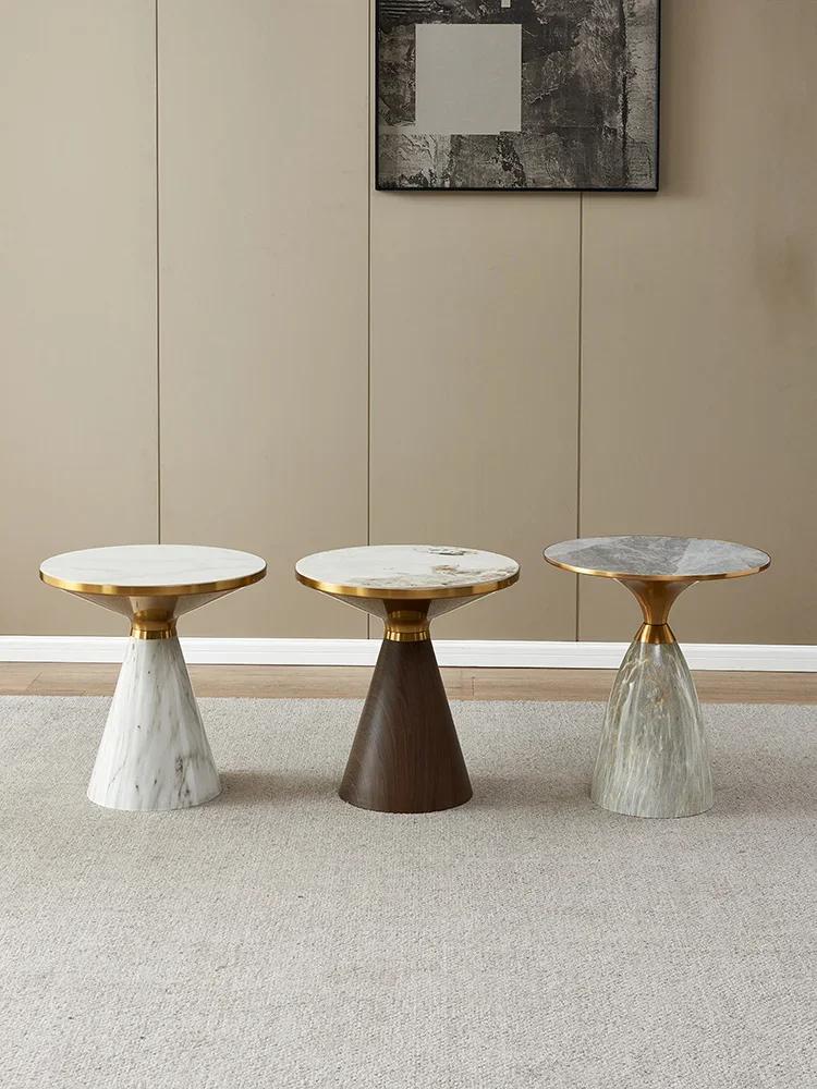 Легкий роскошный круглый журнальный столик, современный, простой, изысканный, домашний, угловой столик, гостиная, диван, приставной столик, каменная тарелка, маленький