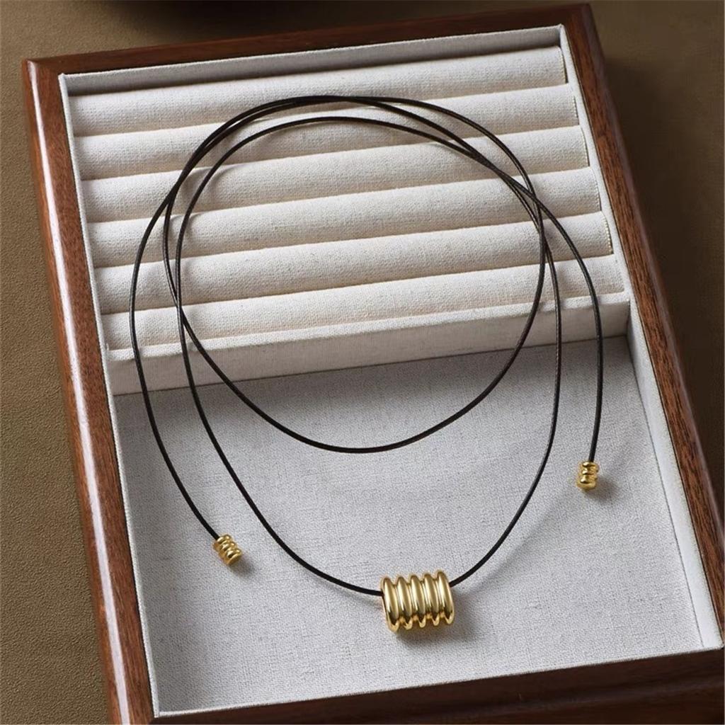 Tooxika Fashion Simple Square Circle Pattern Necklace Wax Rope Multi-Wear Long Collar Bone Sweater Chain
