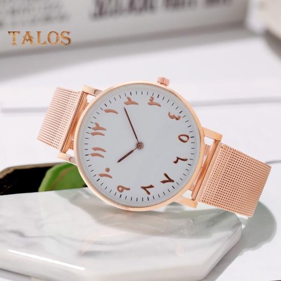Women Watch Round Dial Quartz Movement Alloy Arabic Number Time-checking High Accuracy Lady Wristwatch Daily Party Office Dating Wear Timepiece