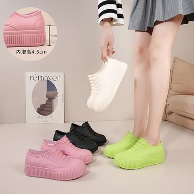 Новые внутренние увеличивающие высоту дождевые туфли короткие женские нескользящие водонепроницаемые туфли для министра иностранных дел студентки резиновые туфли теплые и бархатные дождевые туфли б