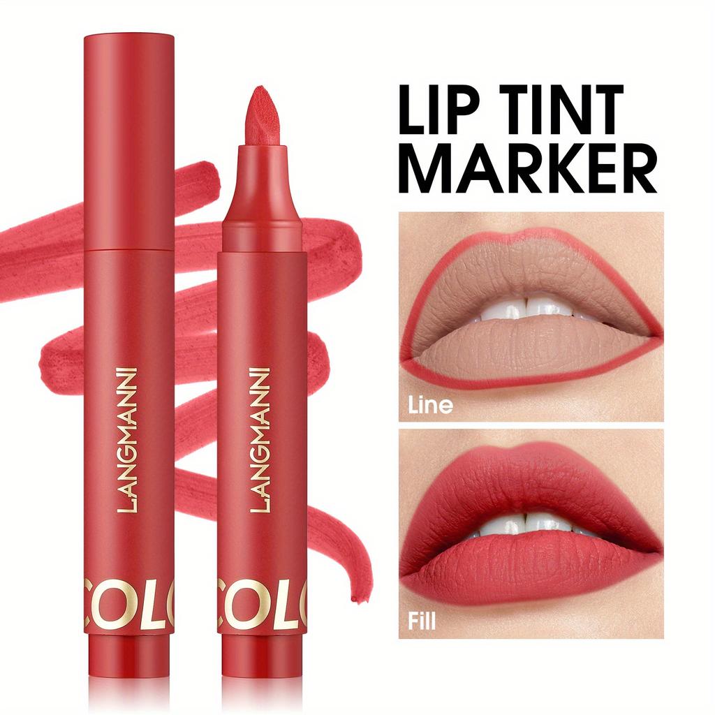 2 в 1 Mark Liquid Lipstick Pen Жидкий карандаш для губ Водостойкий блеск для губ, улучшающий цвет Глазурь для губ Стойкая губная помада Ручка для контурирования губ