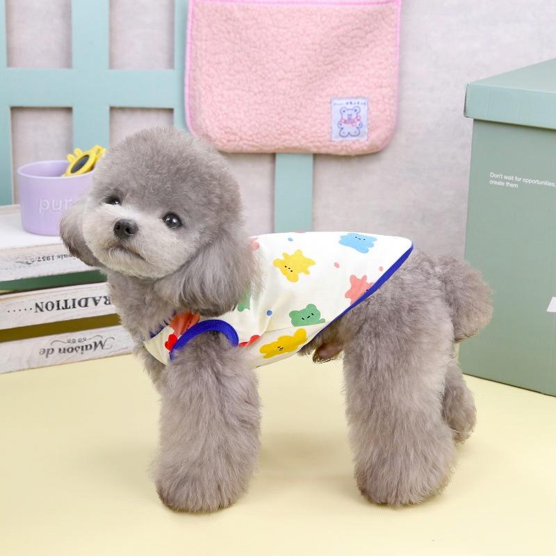 Красная хлопковая одежда для собак для маленьких собак, милая футболка с изображением кошки и собаки, жилет для щенков, цветной жилет с изображением медведя, модная одежда для щенков