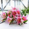 Garden 6 Heads Floral Real Looking Wedding Artificial Flower Faux Lilies Bouquet Branch Fake Plant