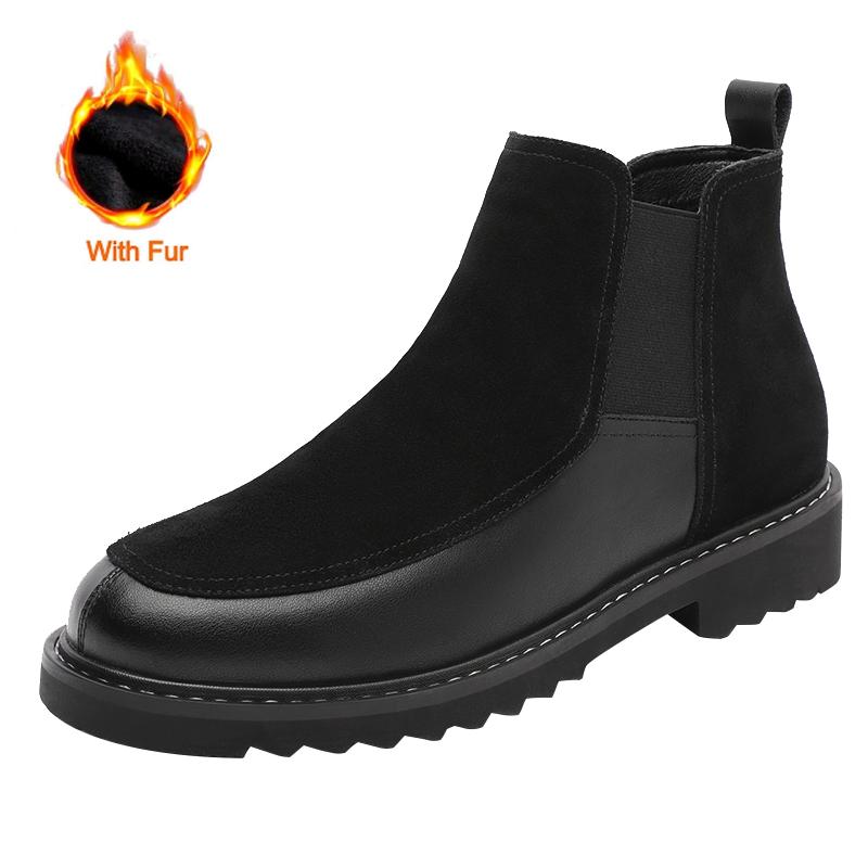 Мода 2025 Мужские кожаные ботинки челси Черные Британский стиль Деловая обувь для платья Ботинки челси на толстой подошве Мужская мода Повседневная обувь