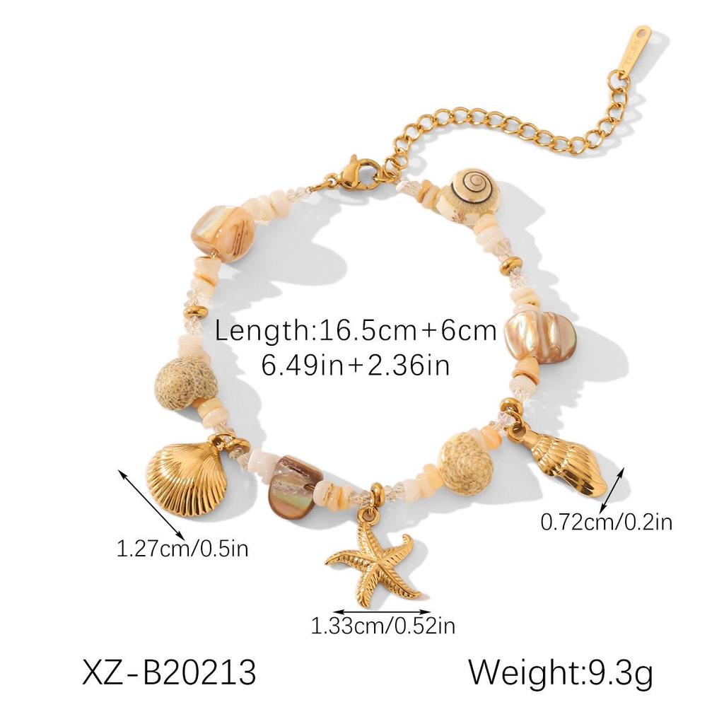 Luxury European & American Ocean-Inspired Stainless Steel Bracelet with Starfish & Seashell Design for Women – Non-Fading Titanium Jewelry
