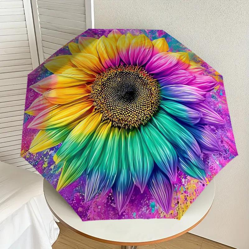 1pc Colorful Sunflower Artwork Umbrella with Plastic Handle,Suitable for All Seasons Home Travel Outdoor UmbrellaDD1367