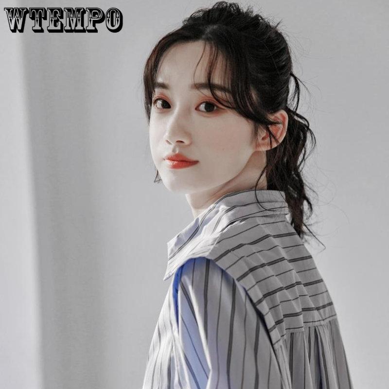 Весенне-осенняя женская рубашка с длинным рукавом и вертикальными полосками, небольшой модный топ